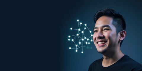 Poster - Smiling Man With Neural Network Concept Overlay