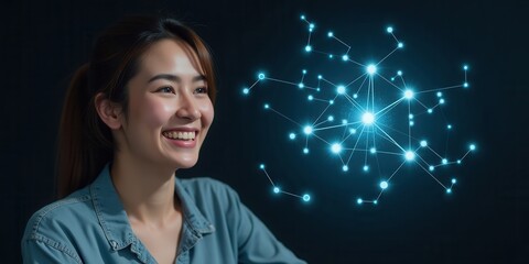 Poster - Smiling Woman with Neural Network Visualization