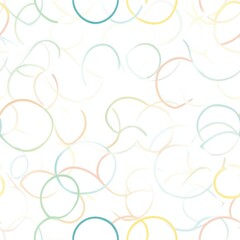 Poster - A serene minimalist pattern featuring thin overlapping circles in soft pastel colors on a white background