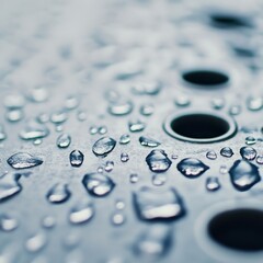 Poster - Water droplets cascading off a textured surface after a refreshing morning rain in a natural outdoor setting
