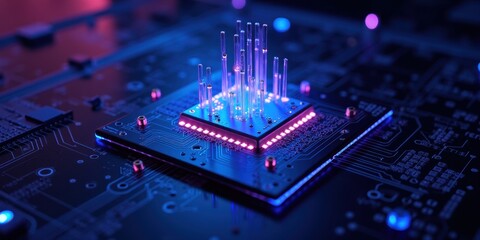 Poster - Abstract Circuit Board with Colorful Lights and Effects