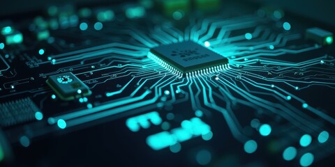Poster - Glowing Circuit Board with Intricate Flow Design