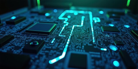 Poster - Glowing Circuit Board with Flowing Design Elements