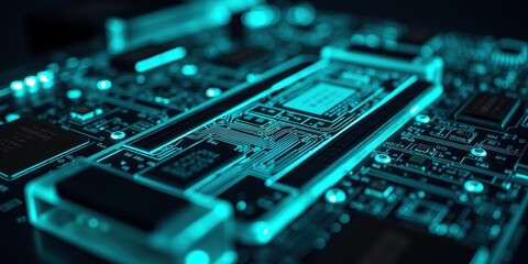 Poster - Glowing Circuit Board with Blue Light Effects