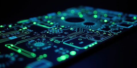 Poster - Vibrant Circuit Board with Glowing LED Elements
