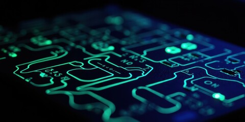 Aufkleber - Neon Circuit Board Design with Blue Glow