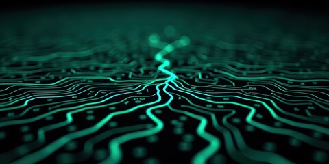 Poster - Organic Circuit Board Patterns in Neon Glow