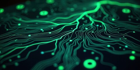 Poster - Organic Circuit Board Design with Neon Green Lines