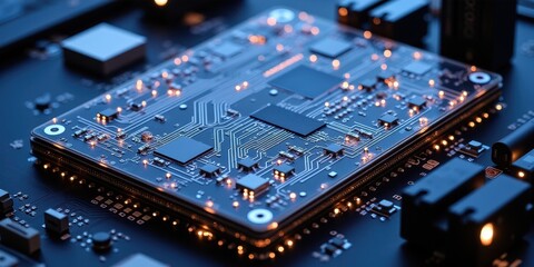 Aufkleber - Abstract Circuit Board with Layered Design and Lights