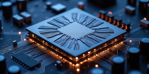 Poster - Close-up of Layered Circuit Board with Central Processor