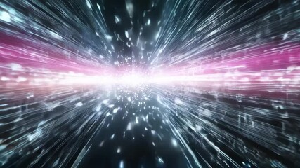 Fototapete - Blue particle stream in hyperspace tunnel for technology content. Digital data flow concept. Visual material for information technology projects