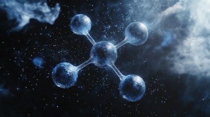 Poster - A stunning visualization of a simple organic molecule floating in a cosmic background during a starry night