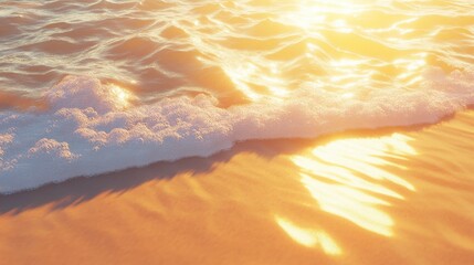 Poster - Gentle waves lap against the shore at sunset, creating a serene atmosphere on the beach during golden hour