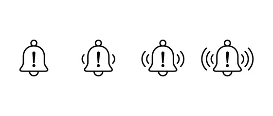 Poster - Warning alarm bell icon in line style. Emergency alert sign symbol
