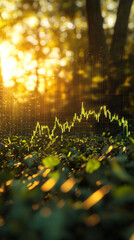 Aufkleber - Esg investments seeing growth depicted in green finance graph with sunlight filtering through trees