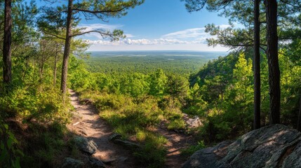 Poster - A breathtaking view along the Appalachian Trail showcasing lush greenery and distant mountain ranges under a clear blue sky