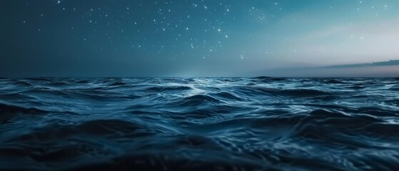 Wall Mural - Expansive ocean under a starlit sky creates a serene and mysterious feeling, blending the tranquility of water with celestial wonder.