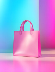 Wall Mural - Minimalist pink shopping bag on gradient pastel background.