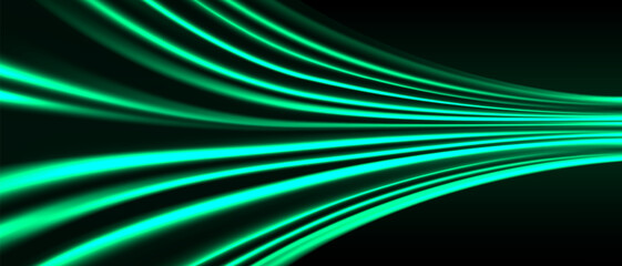 Poster - abstract green light fast speed motion curve technology futuristic background vector