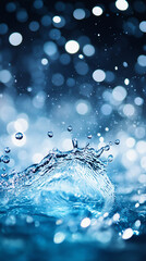 Leinwandbilder - Blue bokeh background with water splashes creating circular ripples on the surface
