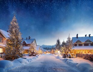 Wall Mural - The winter christmas village in the mountains