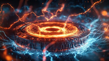 Leinwandbilder - An intricate artistic rendering of a glowing, electric energy source pulsating with vibrant colors