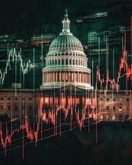 Leinwandbilder - A fluctuating stock market overlays the Capitol building symbolizing financial uncertainty in the heart of Washington D.C