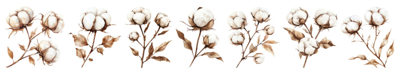Wall Mural - cotton flower png cut out element set