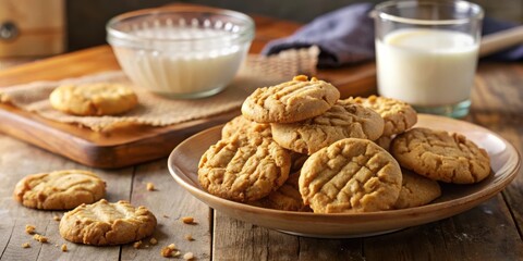 Poster - A plate of freshly baked buttery cookies with a glass of milk in the background