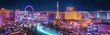 A stunning view of the Las Vegas Strip illuminated at night showcasing vibrant lights and iconic landmarks along the famous boulevard