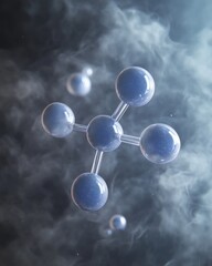 Poster - Detailed representation of a water molecule structure showing two hydrogen atoms and one oxygen atom in a creative artistic design
