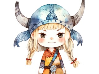 Sticker - Cute Cartoon Girl in Viking Helmet