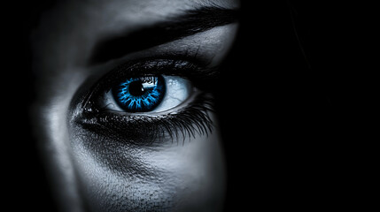 Close-up of a Blue Eye with Dramatic Lighting, closeup, close up, macro, iris, pupil