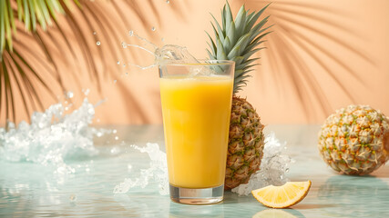 pineapple juice in a glass. Splashes. Summer drink. tropical juice. Refreshing drink.