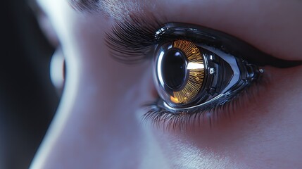 Wall Mural - sci-fi futuristic cyborg. woman's eye with bionic technology. smart contact lens with biometric reti