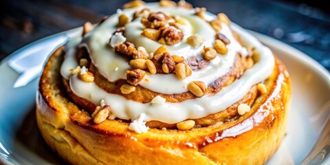 Aufkleber - A Freshly Baked Cinnamon Roll Topped with Creamy Icing and Toasted Nuts, a Sweet and Indulgent Treat