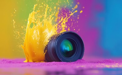 Vibrant splash of color and camera lens