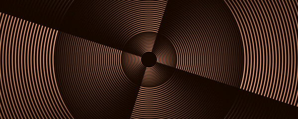 Poster - 3D brown lines techno abstract background overlap layer on dark space with circles effect decoration. Modern graphic design element stripes style concept for web banner, flyer, card, or brochure cover