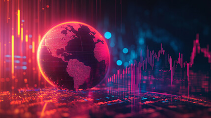 Poster - Glowing planet earth with data connections symbolizing global business and finance, showcasing the interconnectedness of technology and communication