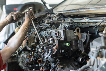 Auto parts repair in workshop close-up