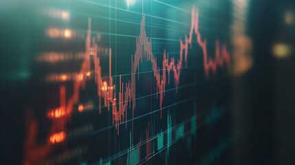 Aufkleber - Stock market ticker illuminated on office screen at night, showcasing finance trends with vibrant charts and graphs