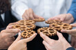 © Summit Art Creations - Business team joining cogwheel in circular together symbolize successful group of business partnership and strong collective unity teamwork in community workplace with productive efficiency. Prudent