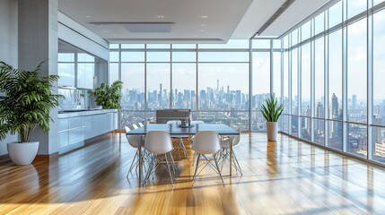 Aufkleber - Modern dining room with panoramic city view.