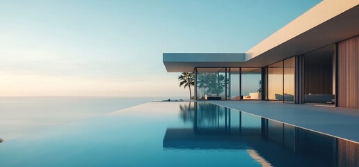 Poster - Modern house with infinity pool overlooking the sea.