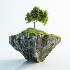 Floating island with lush green tree