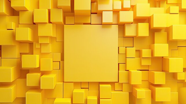Bright yellow monochrome 3D cubes arranged in a striking design, with a blank center area for product or text displays.