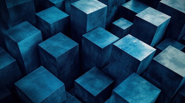Cool blue monochrome cubes in a geometric pattern, with a central area for showcasing products or text.