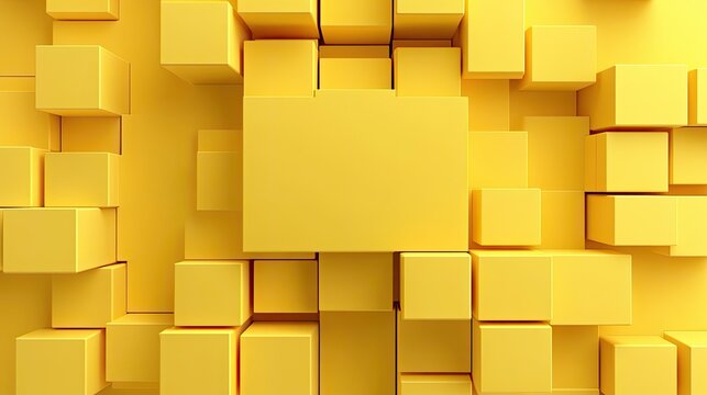 Dynamic yellow monochrome cubes in a 3D pattern, leaving space for product or text display in the center.