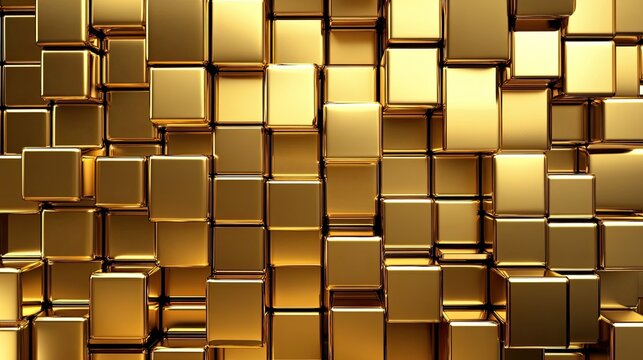 Luxurious gold monochrome 3D cubes creating a rich background with space for text or product displays in the center.