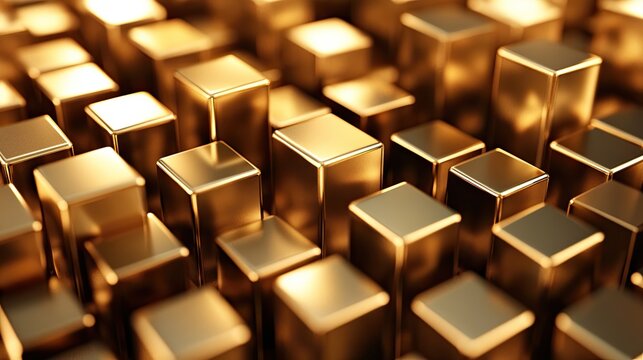 Luxurious gold monochrome 3D cubes creating a rich background with space for text or product displays in the center.